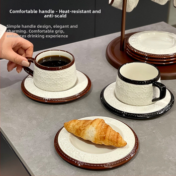 Set cești de cafea și farfurie în stil franțuzesc, din răchită împletită, ceramică de înaltă calitate pentru uz casnic