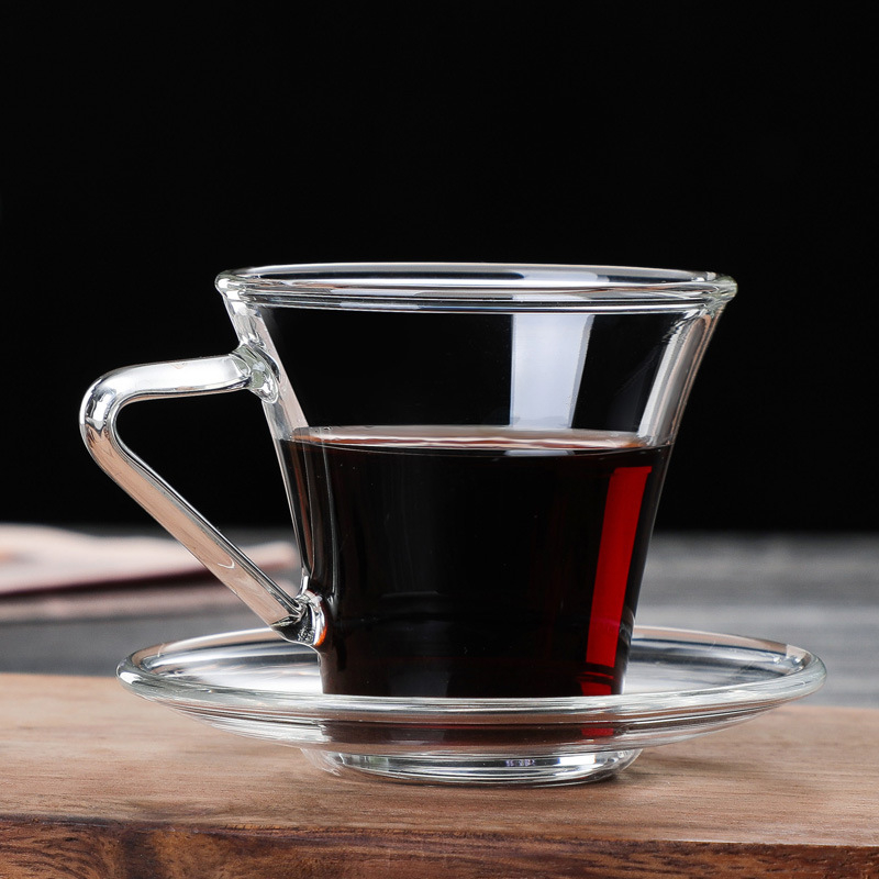 Set de cești de cafea și farfurioare din sticlă borosilicată, rezistentă la căldură, stil european minimalist, espresso
