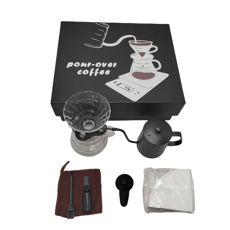 Set portabil de cafea prin infuzare manuală pentru drumeții – cutie cadou cu 4 piese