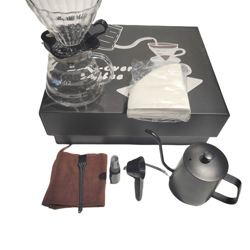 Set portabil de cafea prin infuzare manuală pentru drumeții – cutie cadou cu 4 piese