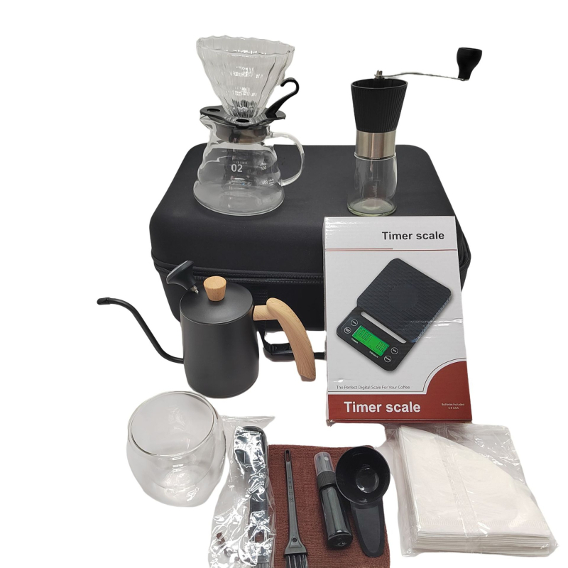 Set portabil de cafea prin infuzare manuală pentru drumeții – cutie cadou cu 4 piese