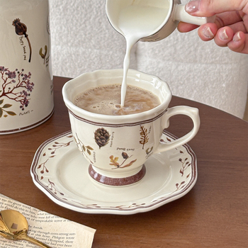 Muni Retro Forest set cești și farfurie pentru cafea – stil european, lux lejer, artă latte pentru ceaiul de după-amiază