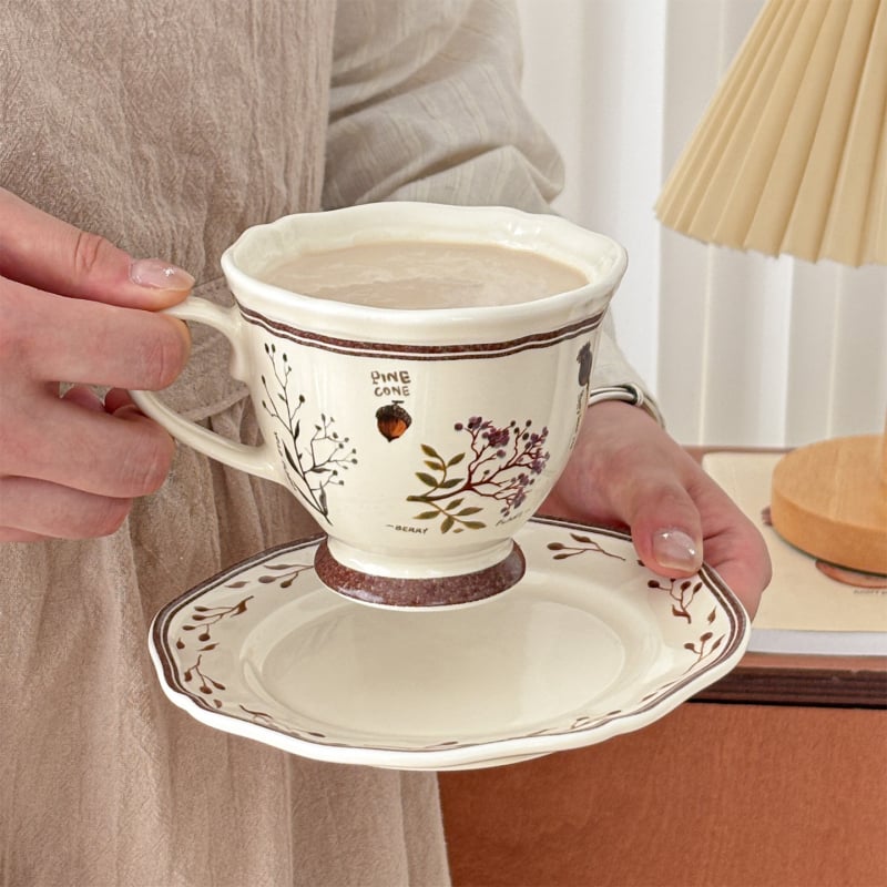 Muni Retro Forest set cești și farfurie pentru cafea – stil european, lux lejer, artă latte pentru ceaiul de după-amiază