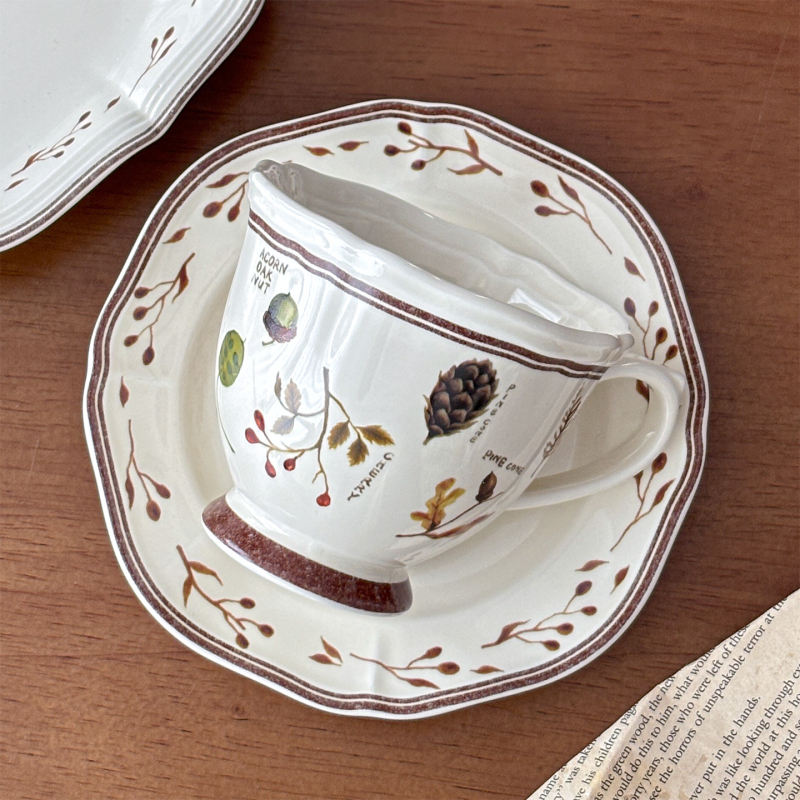 Muni Retro Forest set cești și farfurie pentru cafea – stil european, lux lejer, artă latte pentru ceaiul de după-amiază