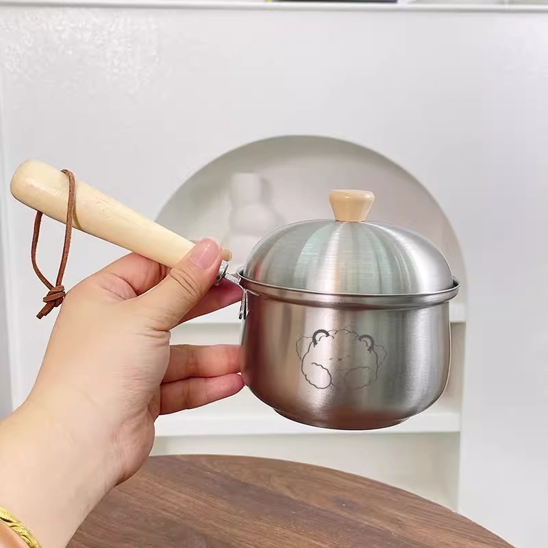 Oală de lapte din oțel inoxidabil 304 pentru bebeluși, cu capac