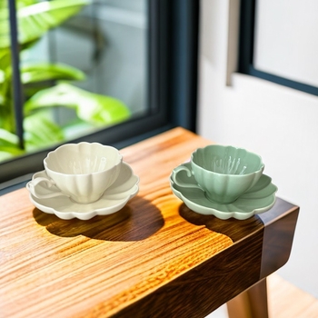 Set cești și farfurioare cu lotus, în stil franțuzesc, din ceramică, pentru cafea și lapte, model floral neregulat, decor sub glazură