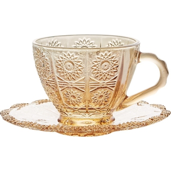 Set de cești de cafea și farfurioare din sticlă, în stil Instagram, luxos, compact, cu design retro embosat, pentru uz casnic