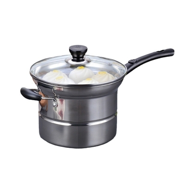 Oală din oțel inoxidabil pentru tăiței, cu coș de prăjit și sită filtrantă, stil japonez, compatibilă cu inducția, 22 cm, oală de lapte pentru uz casnic