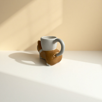 Set ceramic pentru cafea cu ceașcă și farfuriu, cană creativă, lucrată manual, stil retro, cadou drăguț cu motiv corgi