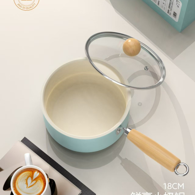 Jingdi oală ceramică mică pentru lapte, antiaderentă, pentru hrana bebelușilor, fierbere, supe și tăiței, cu capac din sticlă