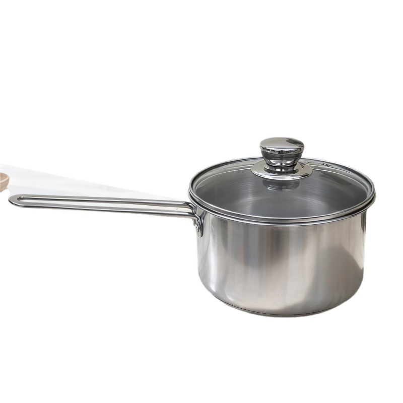 Oală pentru lapte din oțel inoxidabil, 18 cm, îngroșată, mâner unic, antiaderent, capac din sticlă, funda dublu strat, pentru lapte și hrană pentru bebeluși