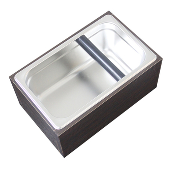 Box detașabil pentru resturi de cafea, cu interior din oțel inoxidabil; structură din lemn și oțel inoxidabil
