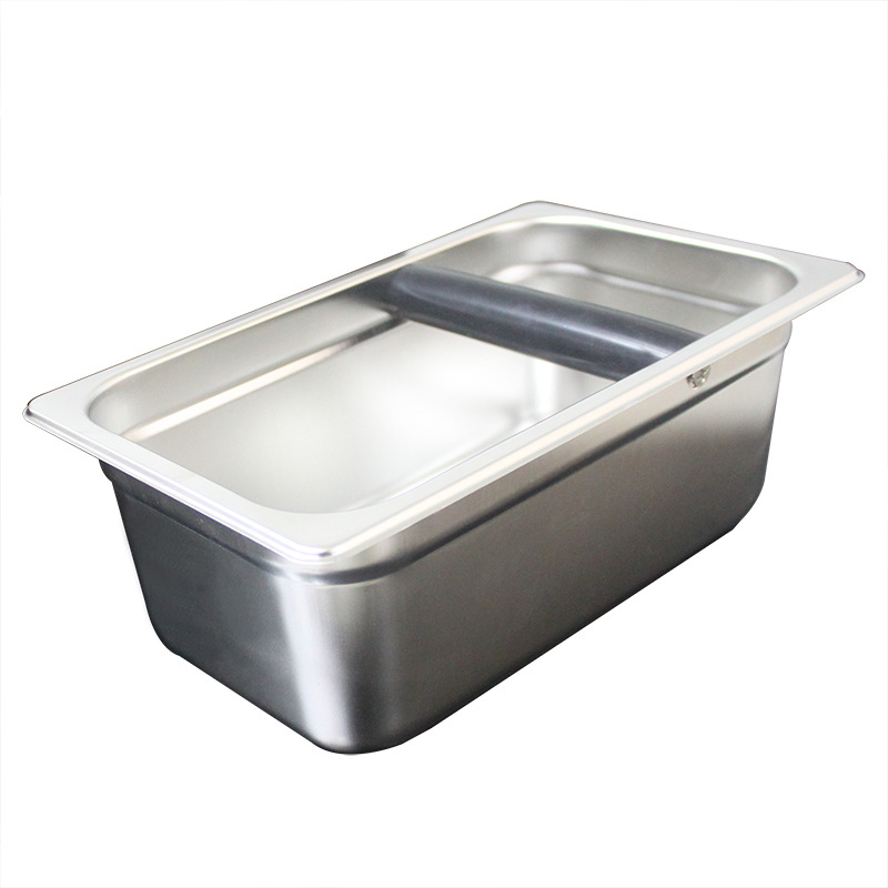 Box detașabil pentru resturi de cafea, cu interior din oțel inoxidabil; structură din lemn și oțel inoxidabil