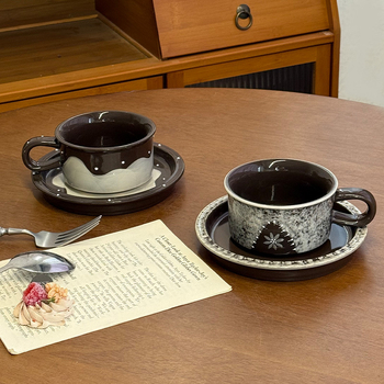 Set de cești și farfurioare din ceramică, stil retro lux, căni elegante pentru cupluri