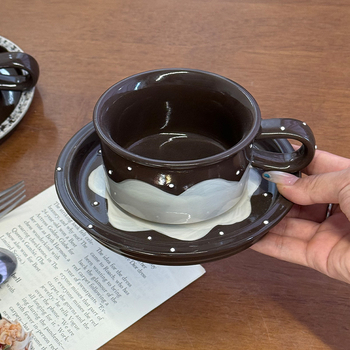 Set de cești și farfurioare din ceramică, stil retro lux, căni elegante pentru cupluri