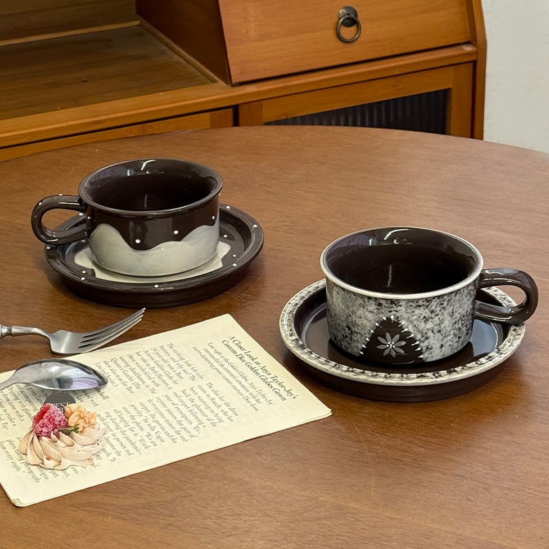 Set de cești și farfurioare din ceramică, stil retro lux, căni elegante pentru cupluri