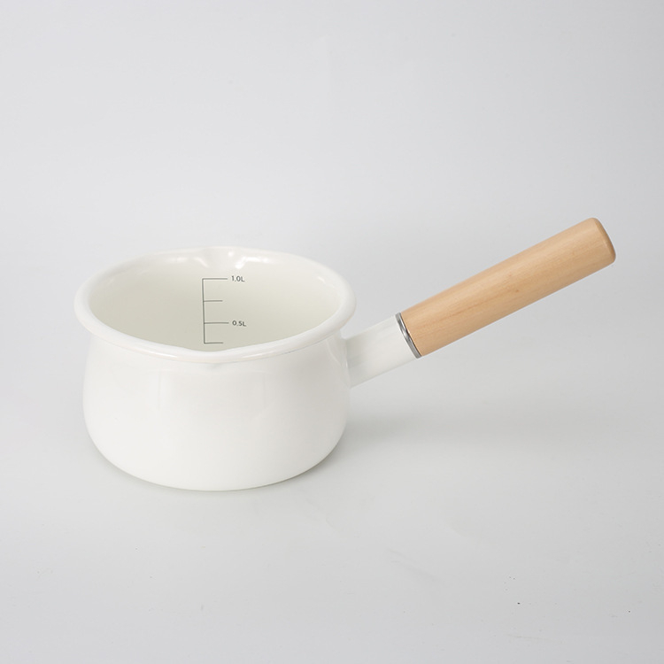 Oală de lapte emailată, margine rulată, 15 cm, fără acoperire, potrivită pentru foc deschis, plită ceramică electrică și inducție