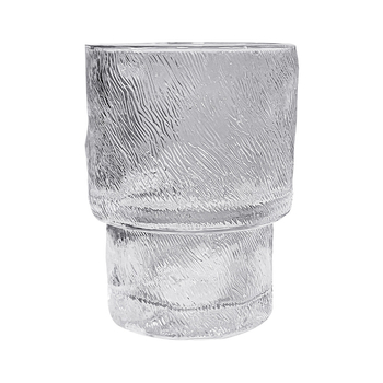 Ceașcă rotundă din sticlă cu model de gheață și pliuri; potrivită pentru cafea, suc și bere