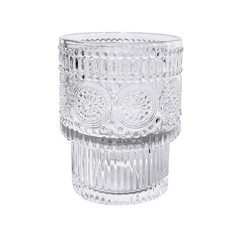Set de pahare din sticlă vintage cu posibilitatea de a fi stivuite, motiv reliefat de floarea soarelui, model glaciar și textură cu bule pentru cafea și suc