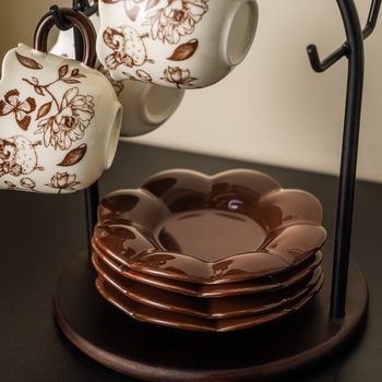 Set de cești de cafea din ceramică, cu model floral, stil ușor luxos, grosime sporită, rezistent la temperaturi înalte, pentru cafea și uz casnic
