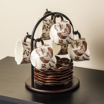 Set de cești de cafea din ceramică, cu model floral, stil ușor luxos, grosime sporită, rezistent la temperaturi înalte, pentru cafea și uz casnic