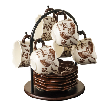 Set de cești de cafea din ceramică, cu model floral, stil ușor luxos, grosime sporită, rezistent la temperaturi înalte, pentru cafea și uz casnic