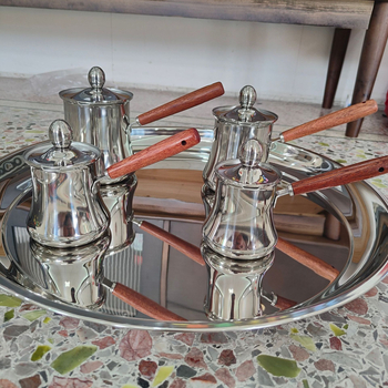 Oală din oțel inoxidabil cu mâner din lemn, ceașcă de cafea, oală pentru lapte de bebeluși, ceainic portabil cu capac, vas pentru topire ciocolată