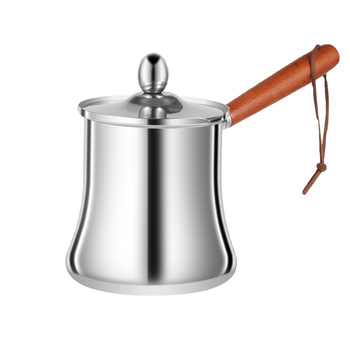 Oală din oțel inoxidabil cu mâner din lemn, ceașcă de cafea, oală pentru lapte de bebeluși, ceainic portabil cu capac, vas pentru topire ciocolată