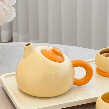 Set de ceai ceramic, galben și roșu, pentru 4 persoane, design modern minimalist, pentru uz casnic, în cutie cadou