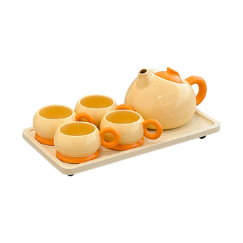 Set de ceai ceramic, galben și roșu, pentru 4 persoane, design modern minimalist, pentru uz casnic, în cutie cadou