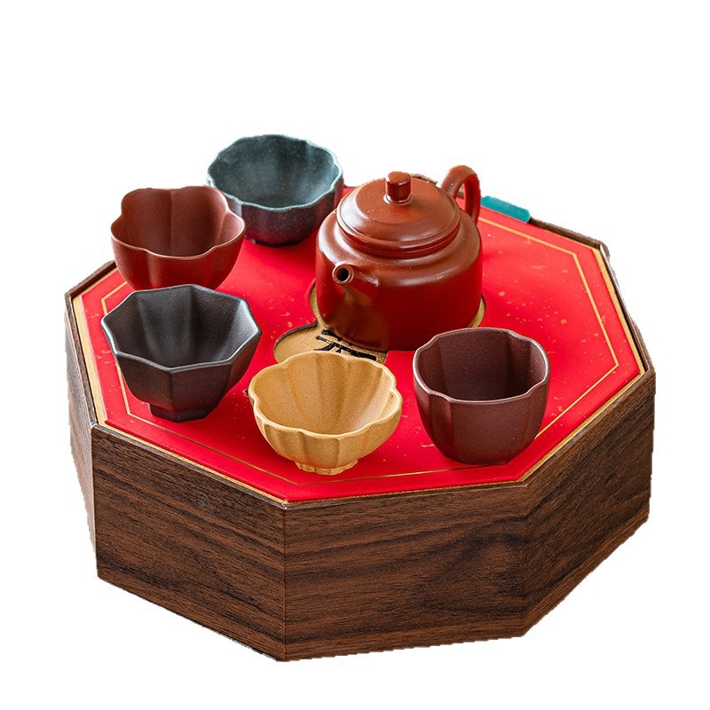 Set de cești de ceai din lut purpuriu, stil chinezesc, în cutie cadou