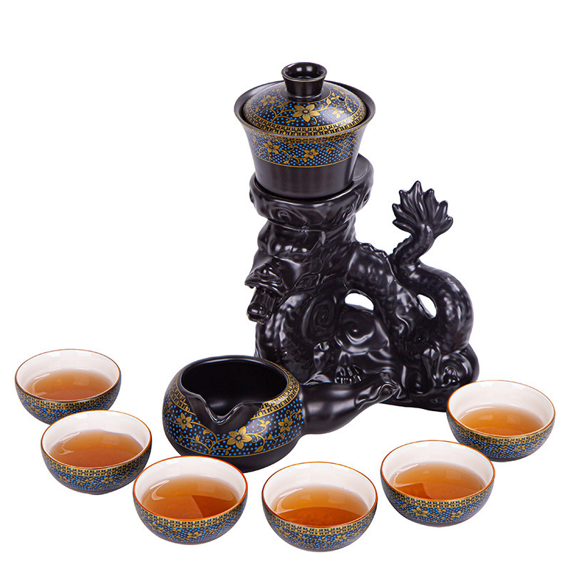 Set de ceai ceramic vintage, semi-automat, cu email, Gongfu, într-o cutie cadou premium, personalizabil.