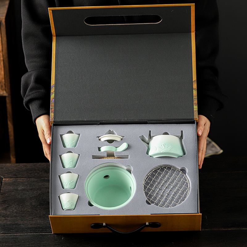 Set ceramic de ceai pentru plită: ceainic și patru cești, stil național modern, cutie cadou, logo personalizat
