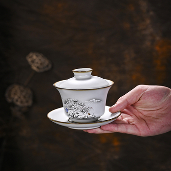 Ru Kiln porcelán teáskészlet — luxus ajándék otthonra és irodába, jégszerű repedésű mázzal és mintával, amely a rovar szárnyát idézi, 6-10 főre