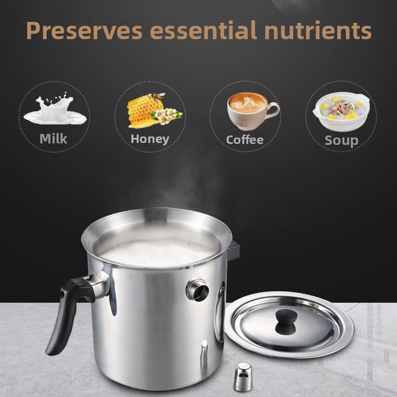 Vas de lapte din oțel inoxidabil cu pereți dubli, controlul temperaturii și capac cu fluier, vas de miere în bain-marie, oală de supă durabilă cu mâner pentru uz casnic