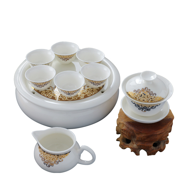 Set de ceai Kung Fu cu imprimare de logo, într-o cutie cadou din porțelan alb