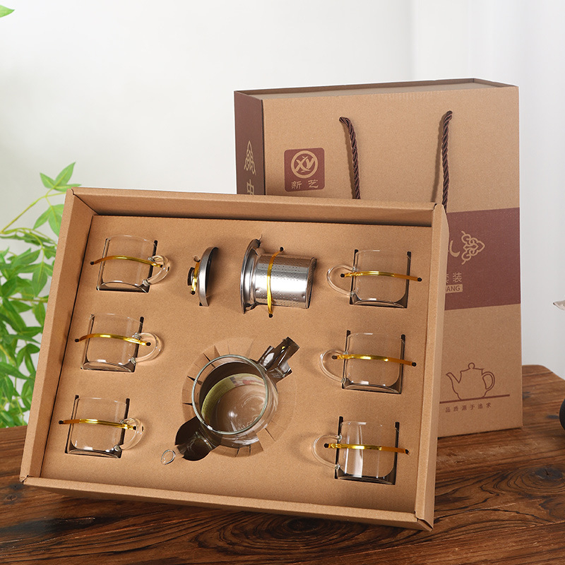Set de ceai din sticlă borosilicat în cutie cadou, cu ceașcă Gongdao și separator ceramic pentru ceai