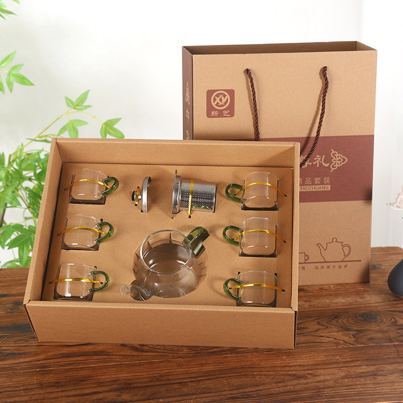 Set de ceai din sticlă borosilicat în cutie cadou, cu ceașcă Gongdao și separator ceramic pentru ceai