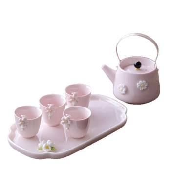 Set de ceai din porțelan cu ceainic cu capac, finisaj glazurat color, include tavă ceramică pentru ceai și cutie cadou — ideal pentru ziua de naștere sau ca dar pentru o prietenă sau mamă