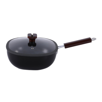 Tigaie wok pătrată de 24 cm, cu exterior ceramic, antiaderent, dublă față, potrivită pentru gaz și inducție