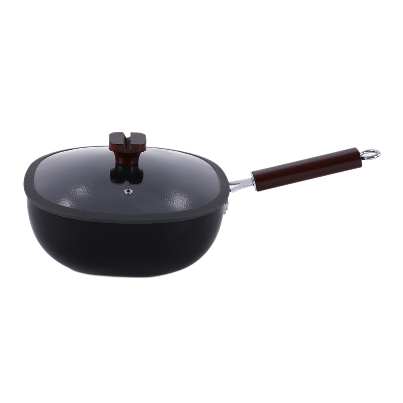 Tigaie wok pătrată de 24 cm, cu exterior ceramic, antiaderent, dublă față, potrivită pentru gaz și inducție