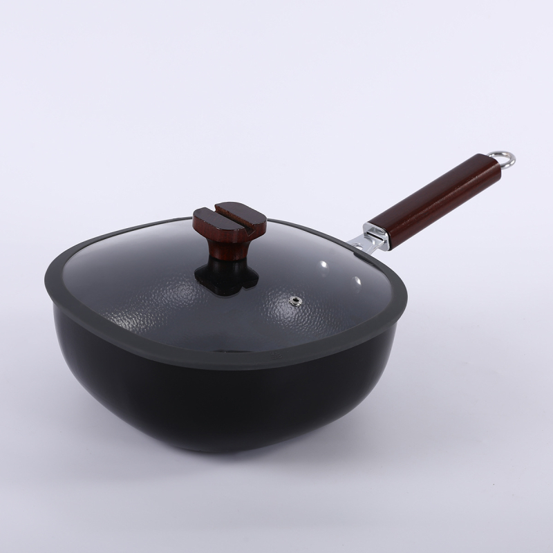Tigaie wok pătrată de 24 cm, cu exterior ceramic, antiaderent, dublă față, potrivită pentru gaz și inducție