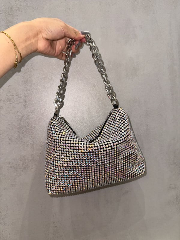 Ženska PVC torbica s dijamantnim ukrasom, kvadratnog oblika, lančani remen, večernja crossbody