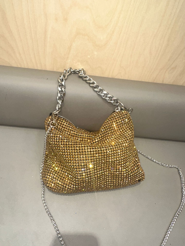 Ženska PVC torbica s dijamantnim ukrasom, kvadratnog oblika, lančani remen, večernja crossbody