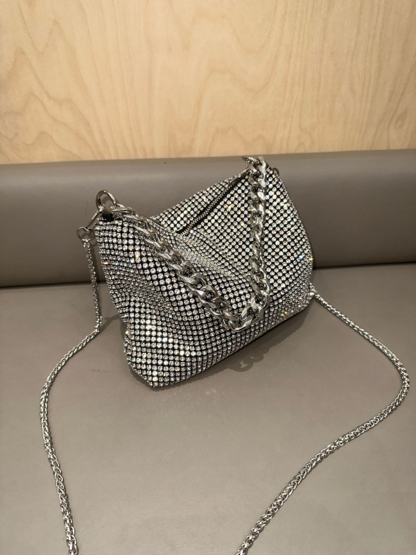 Ženska PVC torbica s dijamantnim ukrasom, kvadratnog oblika, lančani remen, večernja crossbody