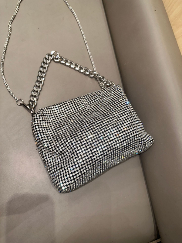 Ženska PVC torbica s dijamantnim ukrasom, kvadratnog oblika, lančani remen, večernja crossbody