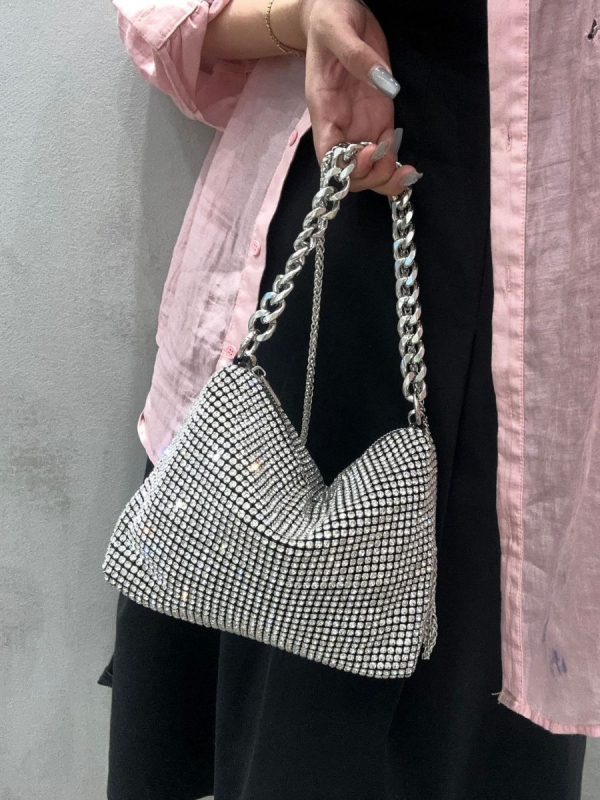 Ženska PVC torbica s dijamantnim ukrasom, kvadratnog oblika, lančani remen, večernja crossbody