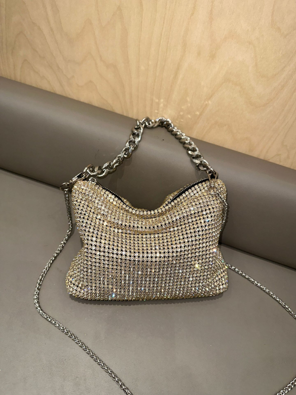 Ženska PVC torbica s dijamantnim ukrasom, kvadratnog oblika, lančani remen, večernja crossbody