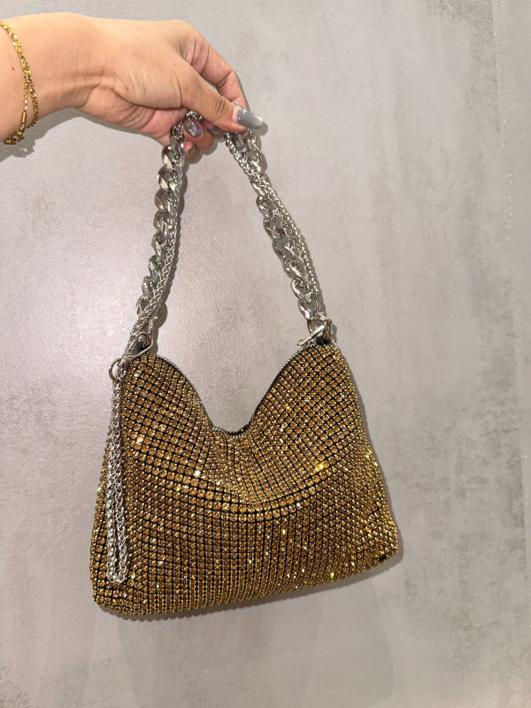 Ženska PVC torbica s dijamantnim ukrasom, kvadratnog oblika, lančani remen, večernja crossbody