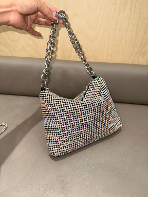 Ženska PVC torbica s dijamantnim ukrasom, kvadratnog oblika, lančani remen, večernja crossbody